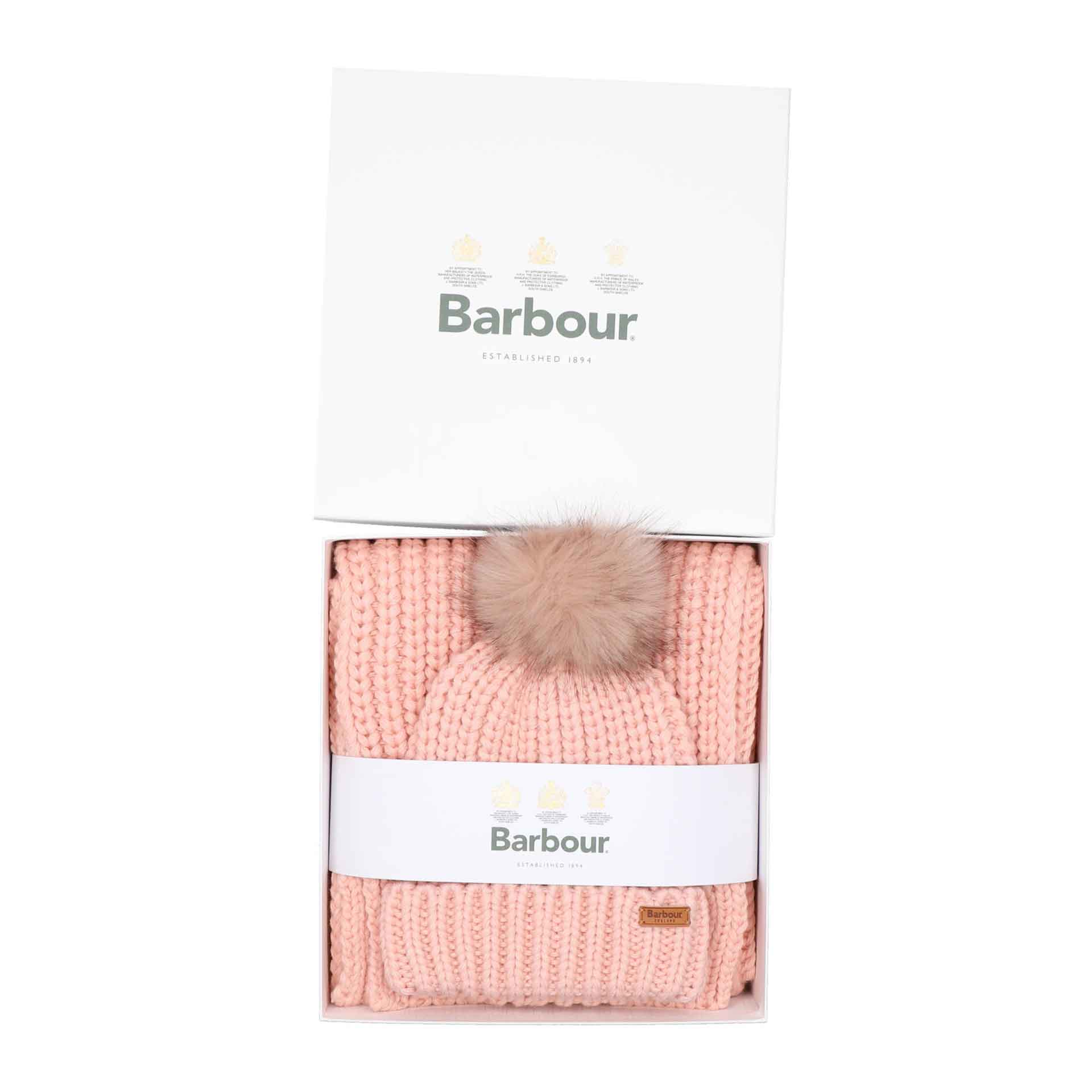 Barbour Saltburn Mütze und Schal im Geschenkset pink