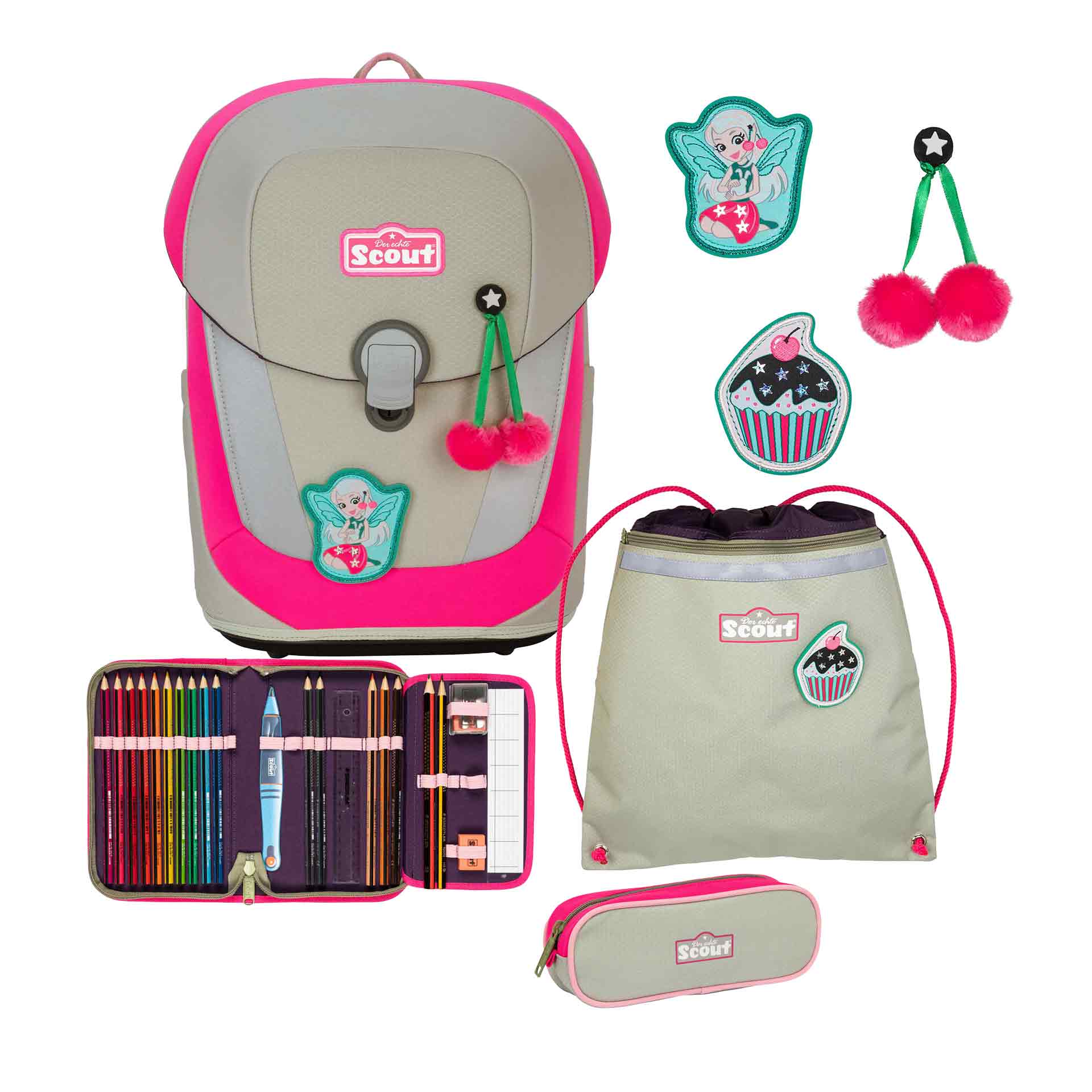 Scout Sunny II Schulranzenset 4-teilig inkl. 3 Funny Snaps Pink Cherry
