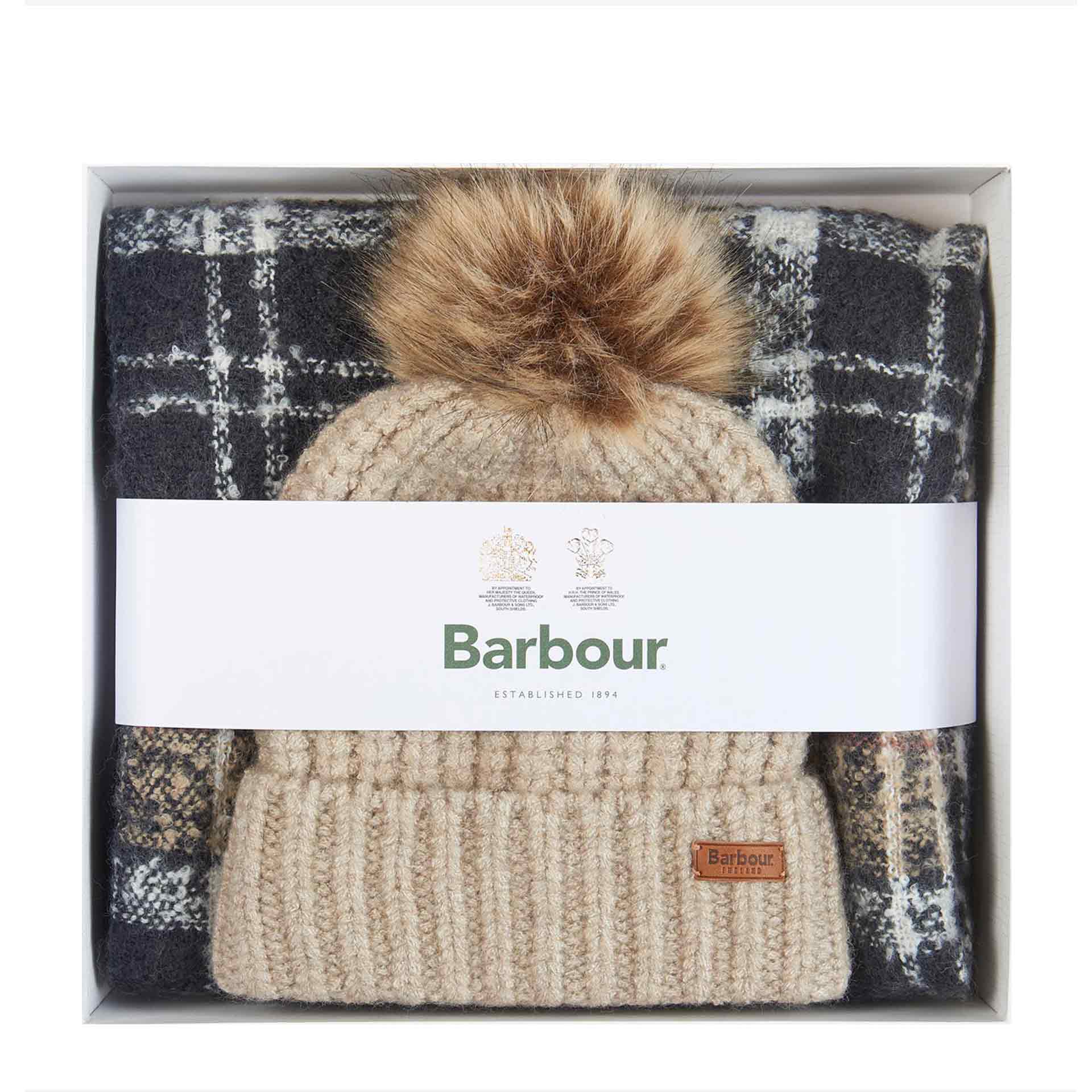 Barbour Saltburn Mütze mit Tartan Schal im Geschenkset rosewood