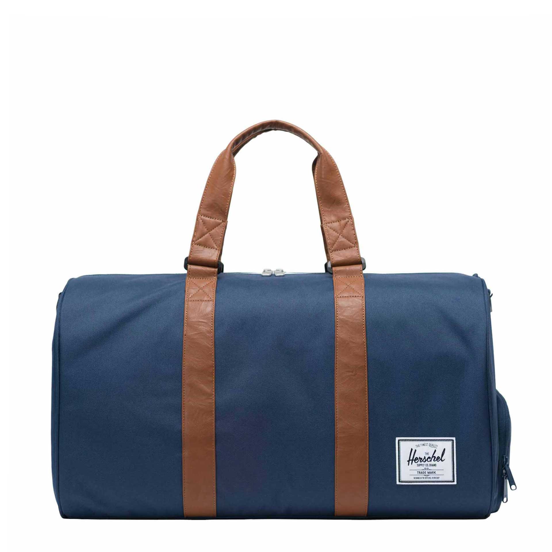 navy tan synthetic leather