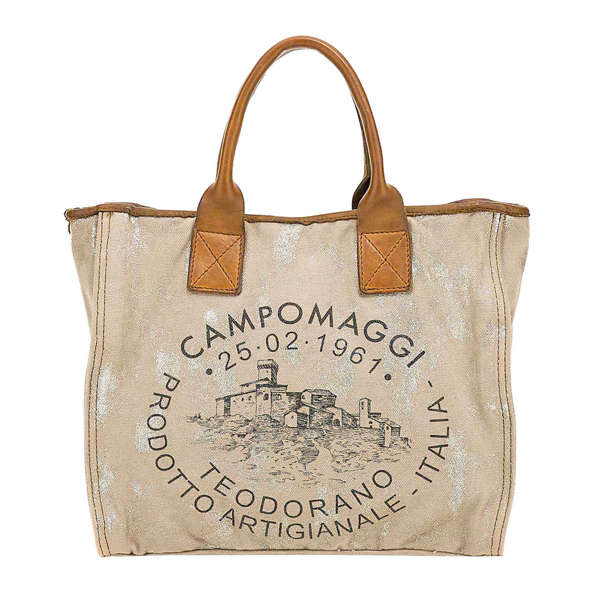 Campomaggi Baltimora Shopper S platinum camel & black printed